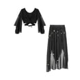 thumbnail image 2 of TiaoBug Womens Arabian Belly Dance Dress Outfits Flare Sleeve Crop Top with Chiffon Skirt Set Black One Size, 2 of 7