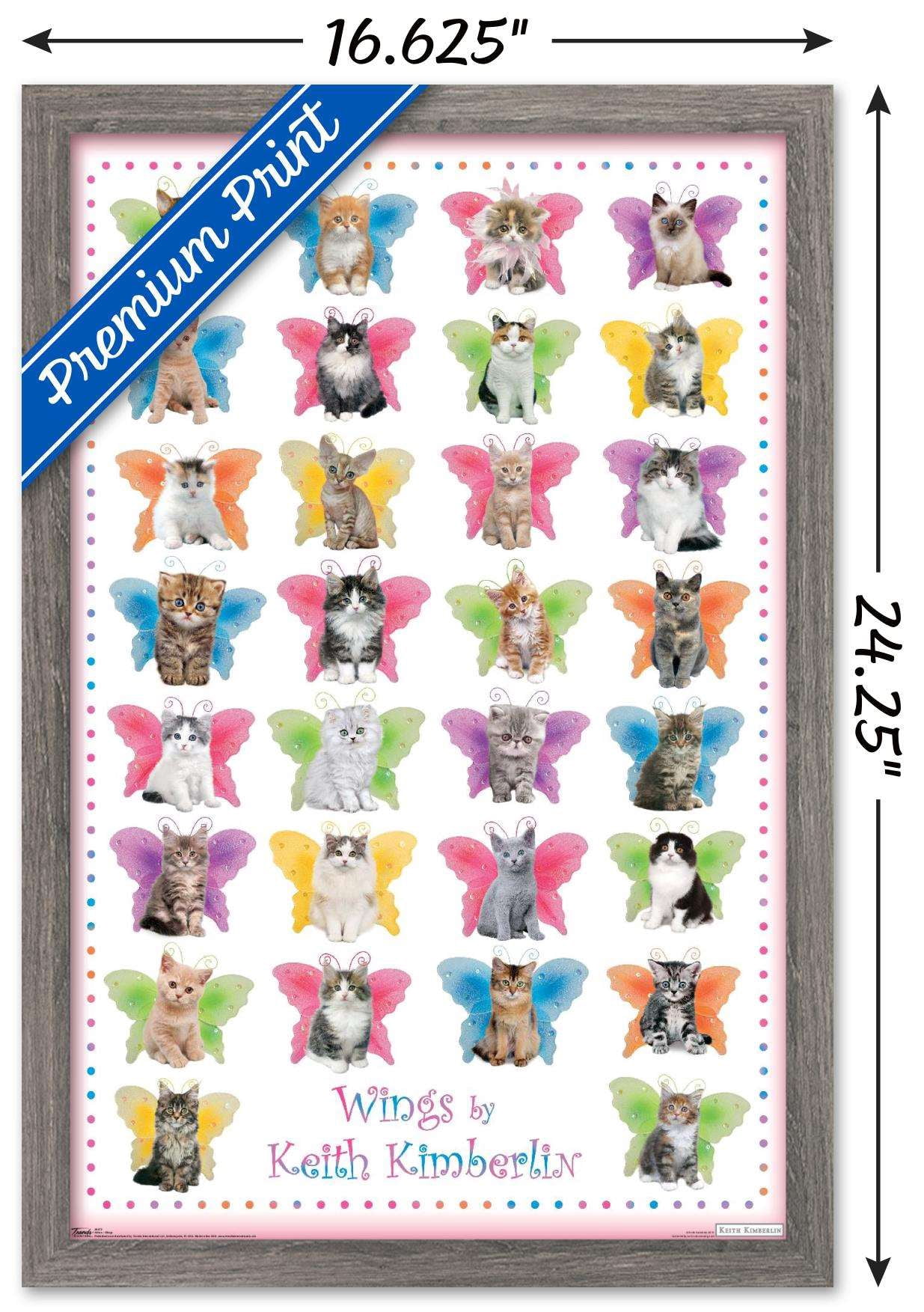 Keith Kimberlin - Kittens with Butterfly Wings Wall Poster, 14.725" x 22.375", Framed