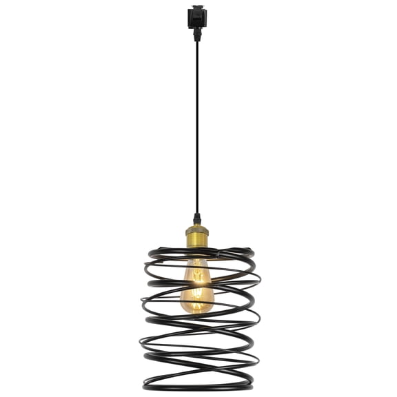Kiven J-Type track lighting pendants,Industrial J track pendant lights with Iron Guard Lampshade,Farmhouse Track Lighting Fixture for Kitchen Island Hallway Cafe,Gold(1 pack)