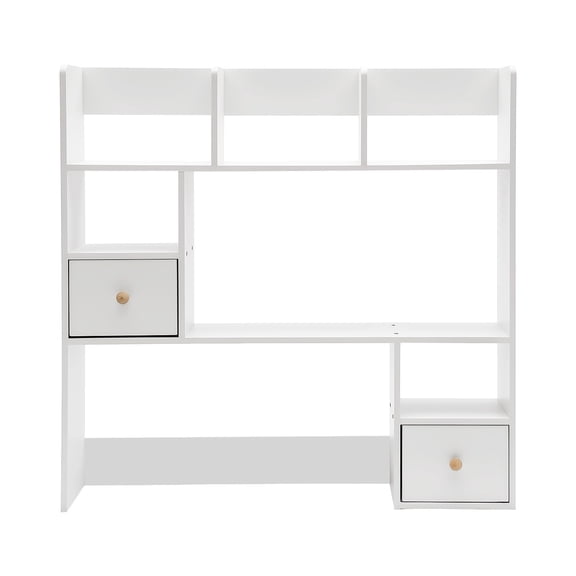 Desk Organizer with Drawers ,Desk Shelf Desk Hutch Desktop Shelf with Drawers ,Tabletop Hutch with Storage Table Bookshelf for Home Office Dorm Wood White