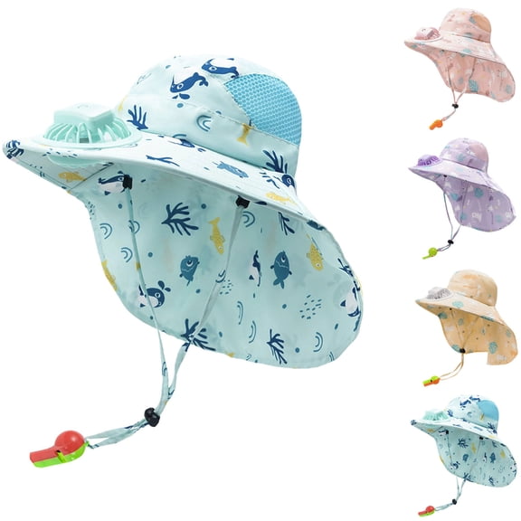 LRen Kids Rechargeable Fan Summer Hat Adjustable Fisherman Cap with USB Charging for Outdoor Sports and Beach Activities Sky Blue