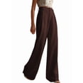 thumbnail image 3 of Women Wide Leg Pants High Waisted Business Casual Work Trousers Dressy Pants with Pockets Chestnut Color L, 3 of 10