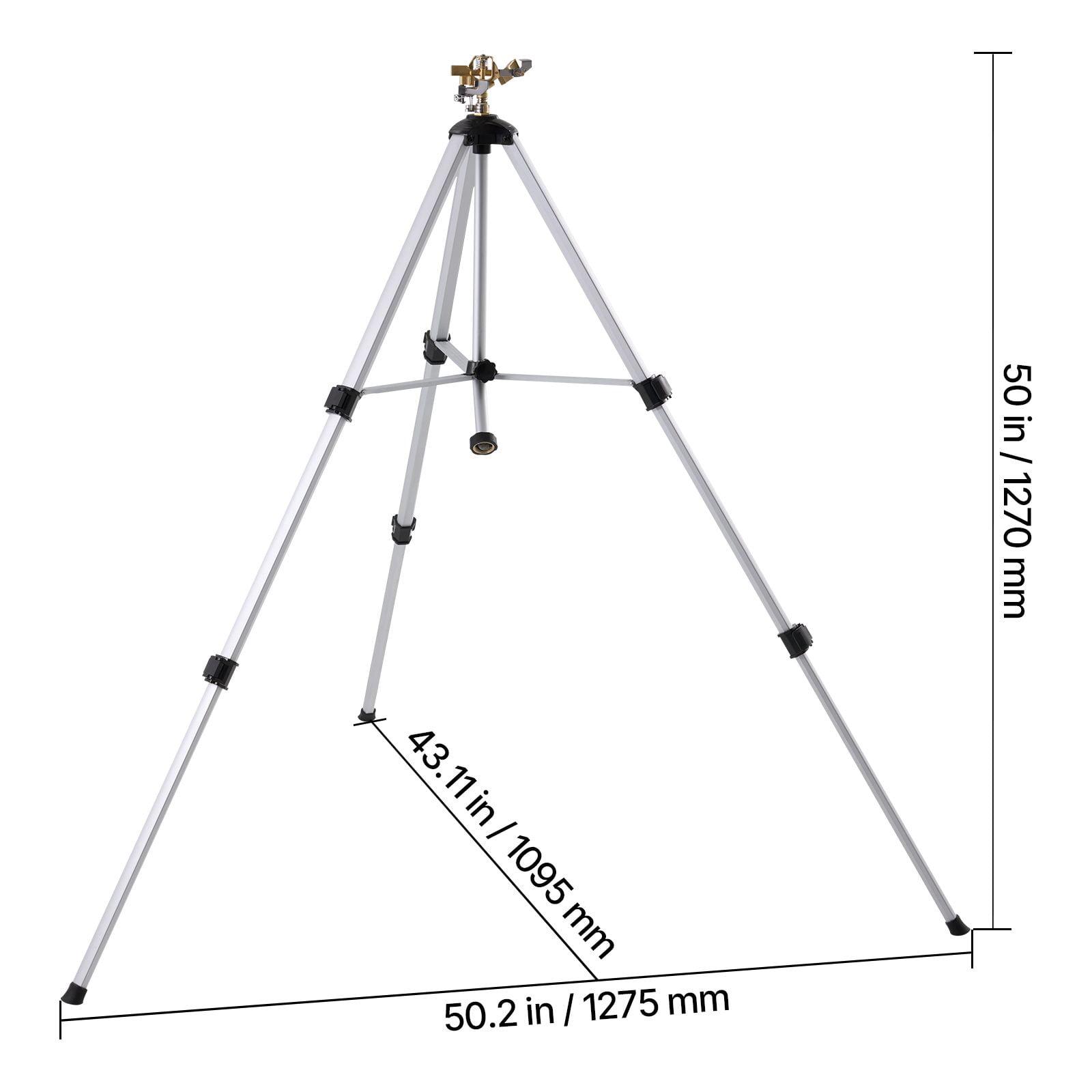 VEVOR Impact Sprinkler on Tripod Base, Heavy Duty Tripod Sprinklers with Brass Head & 3/4" Connector, 360 Degree Large Area Coverage Irrigation Sprinkler, Adjustable Heights Sprinkler for Yard Gray