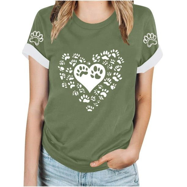 Tops Y Blusas de las Mujeres Estampadas Cuello Redondo Manga Corta, Poliéster Casual Top para Diario, Fiesta Y Todas las Estaciones