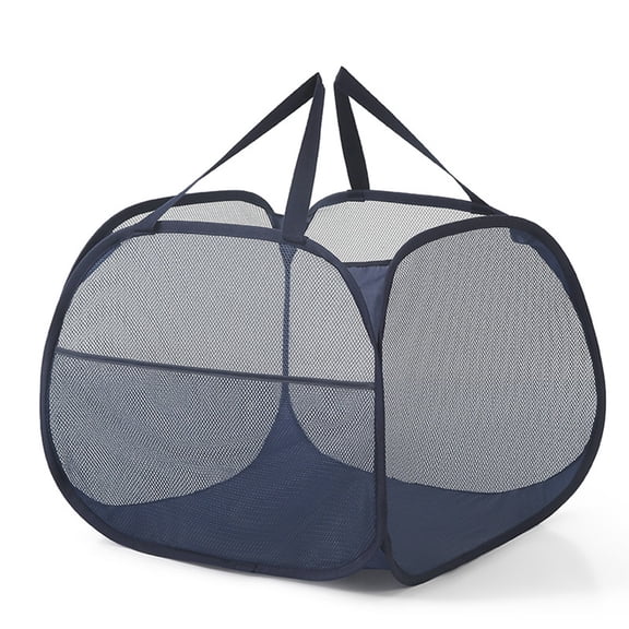 Buenod Mesh Laundry Hamper Collapsible Clothes Basket, 90L, Navy Blue