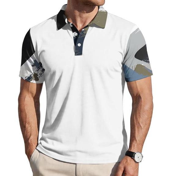 Homeyce Golf Polo Shirts for Men Short Sleeve Contrast Collared Polo Shirts Button Casual Lightweigt Fashion Work Shirt Solid Color Golf T Shirt,White 2XL