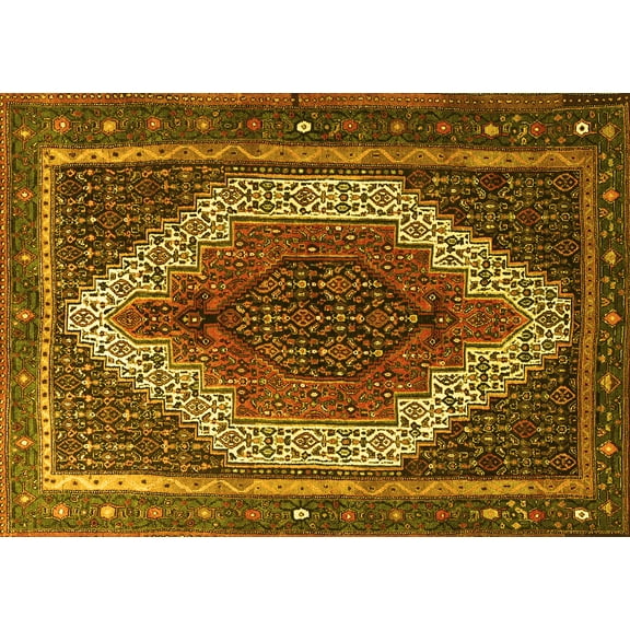 Ahgly Company Machine Washable Indoor Rectangle Persian Yellow Traditional Area Rugs, 5' x 7'