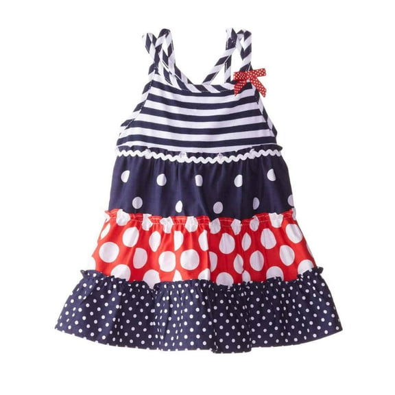 YOUNGLAND Infant Girls Patriotic Striped Ruffled Dress Polka Dot Sundress 24m