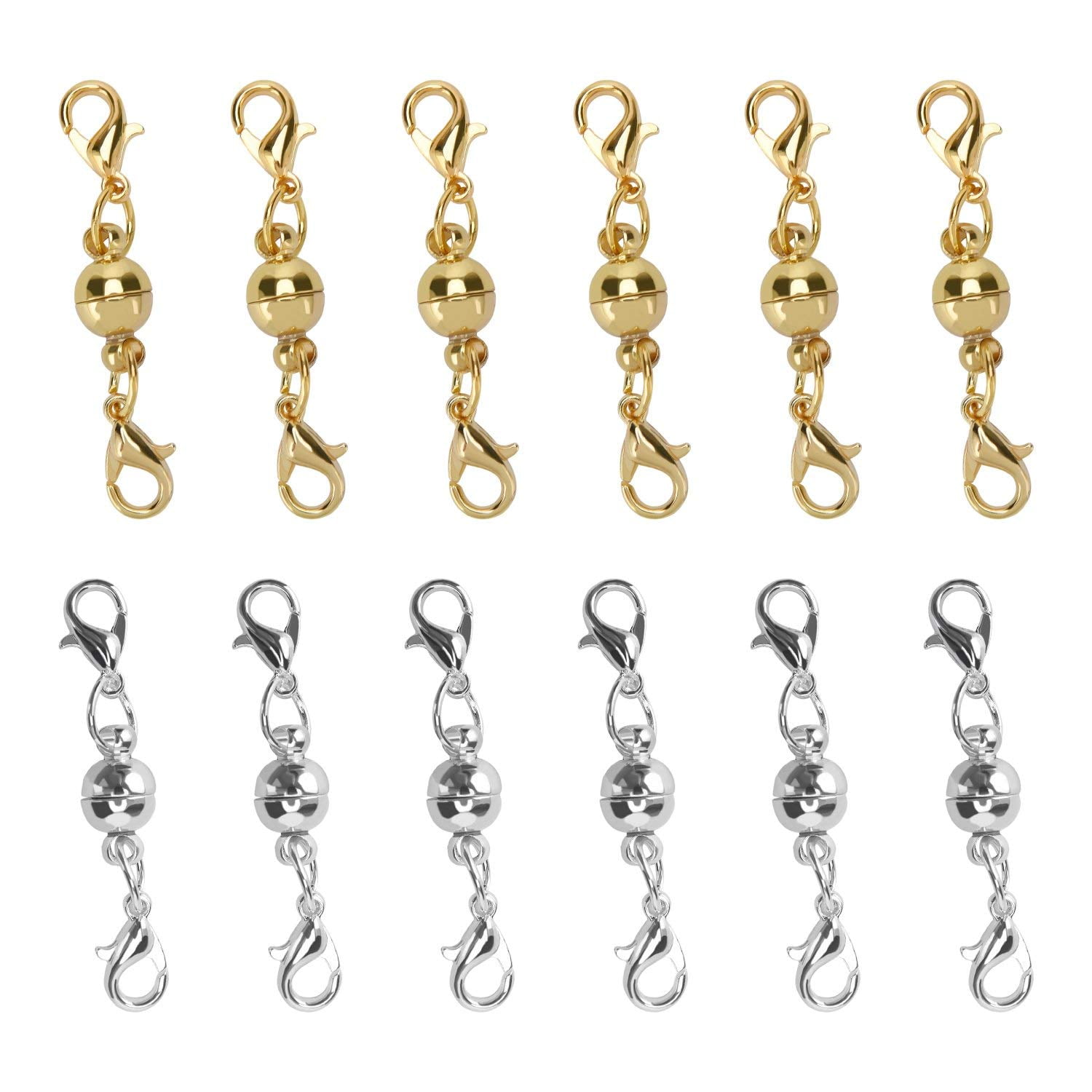 iSuperb 20PCS Magnetic Lobster Clasp Silver/Gold Magnetic Lobster Clasp for Jewelry Necklace Bracelet Cylindrical and Ball Tone Lobster Clasp