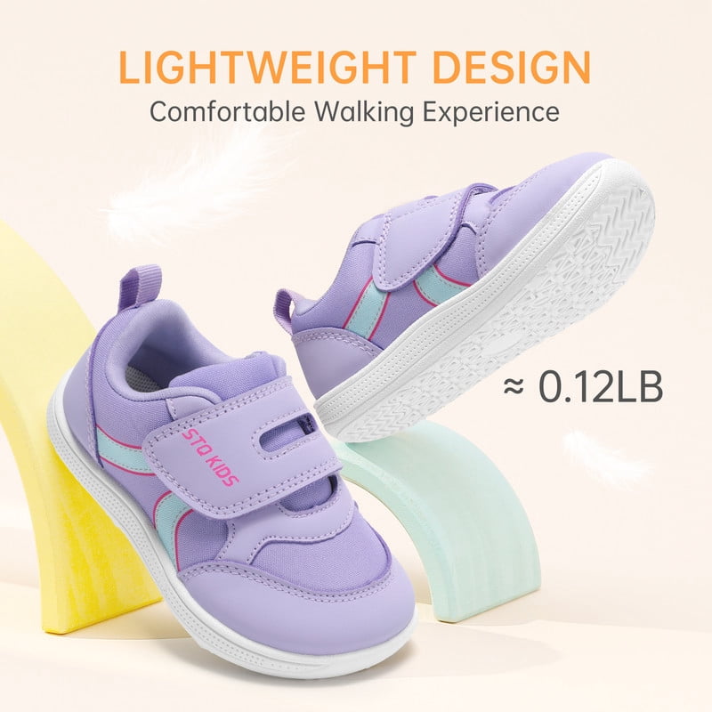 Toddler Wide Toe Barefoot Shoes Sneakers Kids Tennis Shoes Preschool Non Slip Lightweight Comfortable First Walking Running Light Purple Toddler Size 7