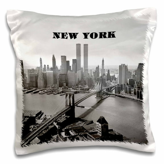 3dRose, Black n White Picture Of 1972 Brookly Bridge with Twin Towers, 16x16 inch Pillow Case