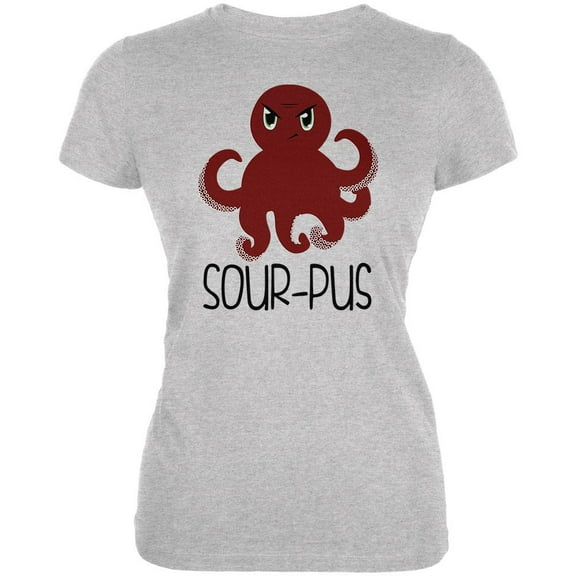 Octopus Sourpuss Funny Cute Juniors Soft T Shirt Heather LG