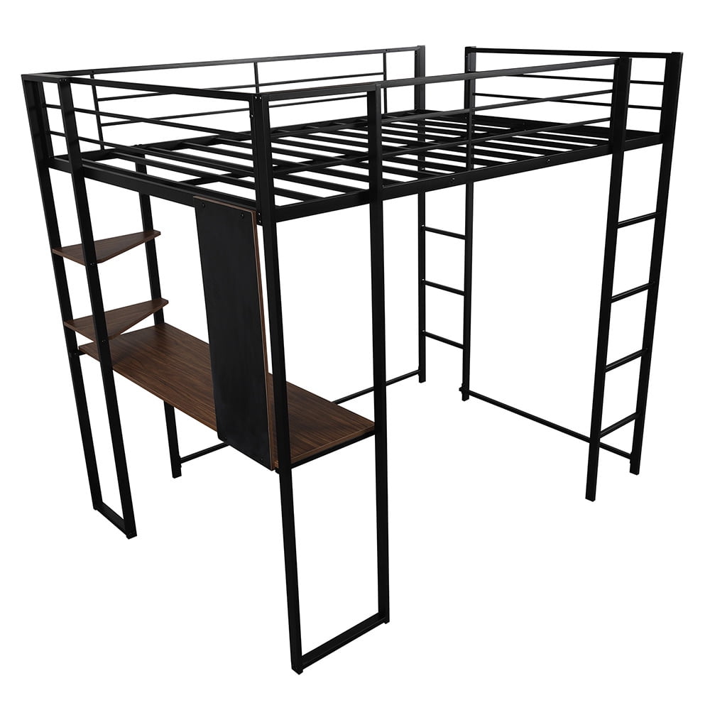 Kepooman Full Size Metal Loft Bed with 2 Shelves & Desk for Bedroom, 71.7'' H x 57'' W x 80'' L, Black Kepooman Full Size Metal Loft Bed with 2 Shelves & Desk for Bedroom, 71.7'' H x 57'' W x 80'' L, Black