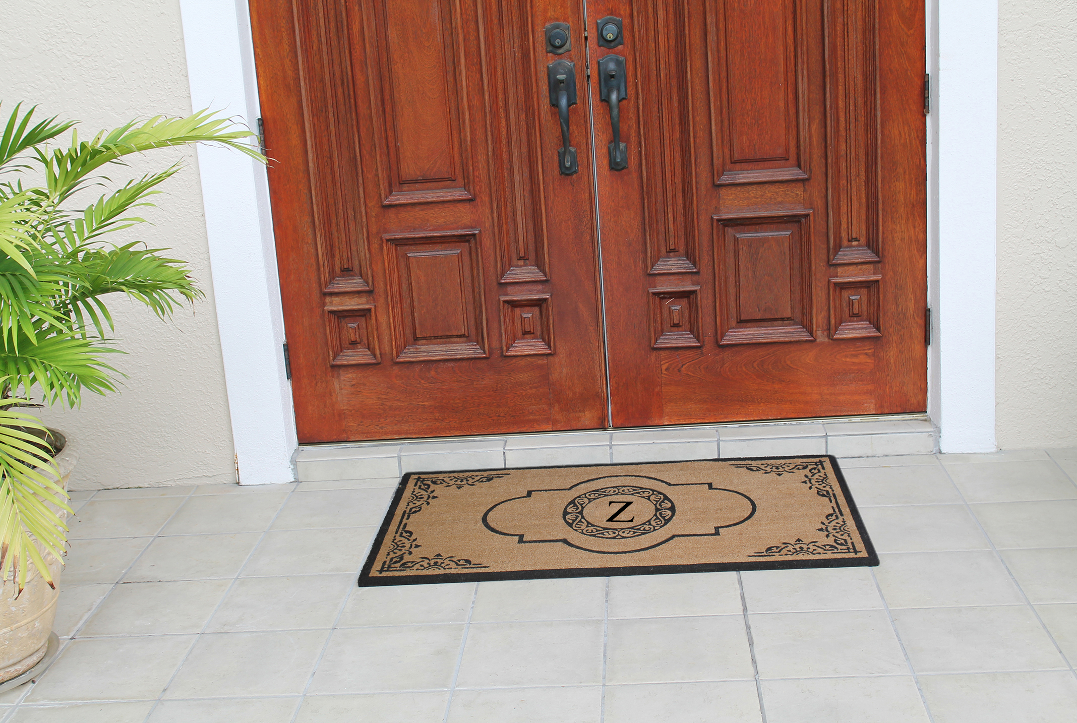 A1HC Abrilina Natural Coir Monogrammed Door Mat, PVC Backing, Durable Anti-Shed Heavy Duty Doormat for Outdoor Front Porch Entrymat - 30"x48"