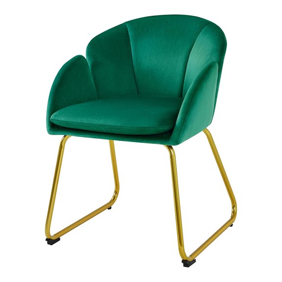 Modern Accent Tufted Chair, Flower Style Barrel Chair, Vanity Chair with Golden Mental Legs for Bedroom, Office, Living Room, Indoor, Green