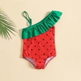 thumbnail image 5 of Kids Girls Watermelon Swimsuit One Piece – Off Shoulder Ruffle Bathing Suit with Polka Dot Print – UPF 50+ Sun Protection Swimwear for Little Kids 2T 3T 4T 5 6 7,Size 5 T, 5 of 9