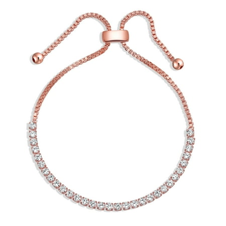 - Bolo Style Tennis Bracelet For Women Cubic Zirconia CZ Bracelet Rose Gold And Silver Plated Brass Adjustable