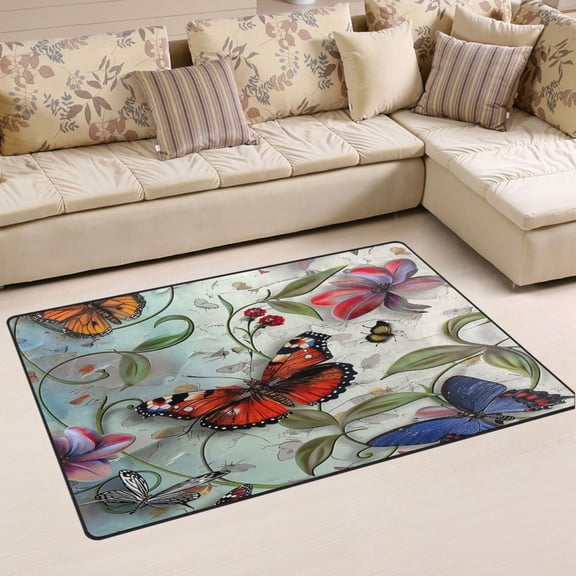 Ryvnso Butterfly on Leaves Area Floor Mat Non-Slip Carpet Soft Rugs Doormats 31" x 20"