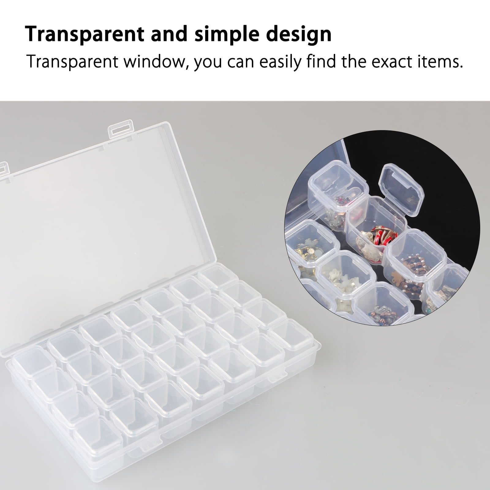 Sugarday Craft Bead Organizer Box 28 Compartment with Dividers Clear Plastic Jewelry Storage Containers, Size: 1.97, White