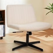 BestOffice Armless Office Chair, Criss Cross Chair Legged, No Wheels Swivel for Men, Women(Biege)