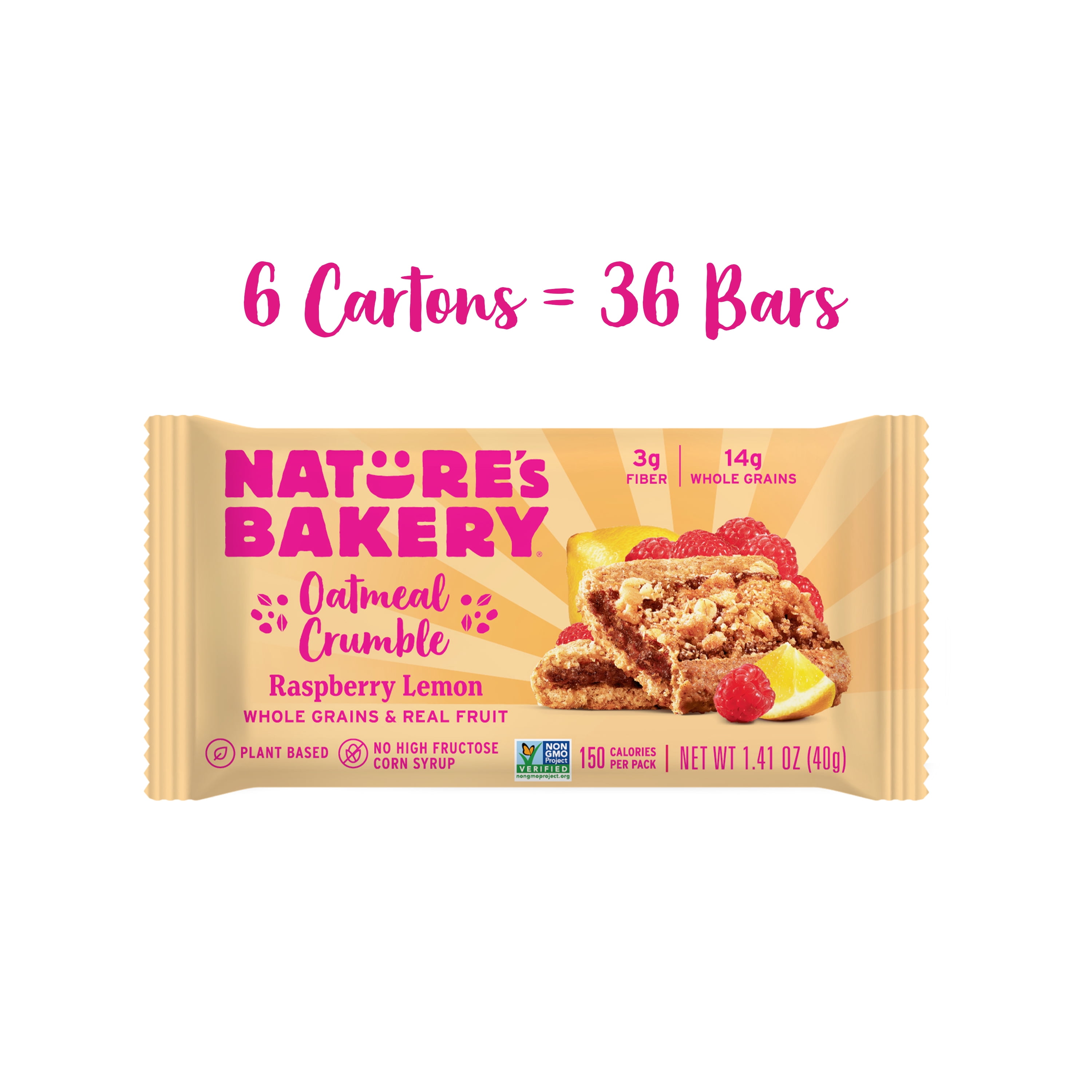 Nature's Bakery Raspberry Lemon Oatmeal Crumble Bars, 1.41 oz Bars, (36 Ct), Vegan, Non-GMO, Plant-Based