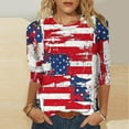 thumbnail image 2 of Independence Day Shirt for Women American Flag 3/4 Length Sleeve Tops 4th of July Tops USA Flag Stars Striped Graphic Tees Patriotic Round Neck Tunic Top Memorial Day Fashion Vacation Blouses, 2 of 5