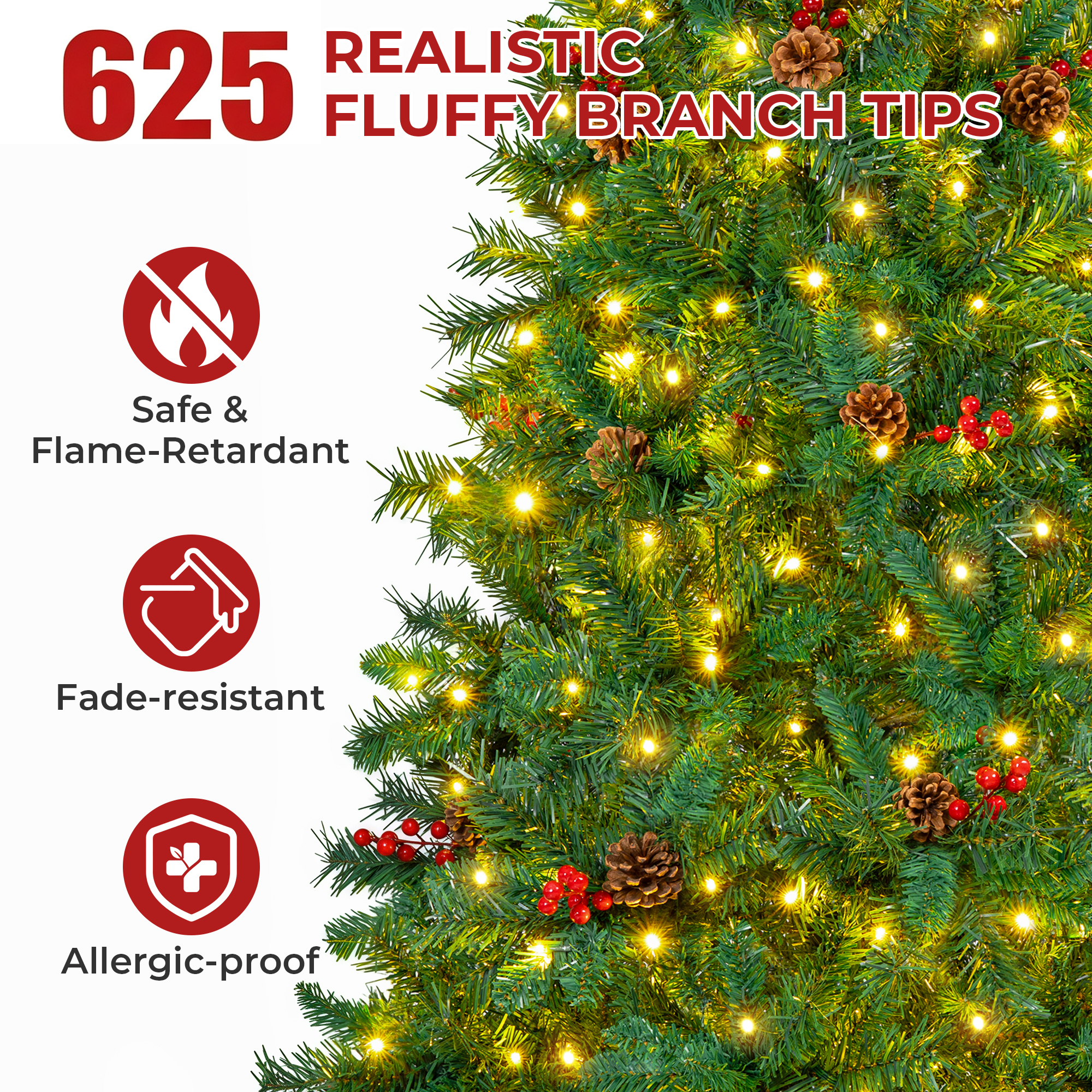 Firstness 5ft Pre-Lit Artificial Christmas Tree with Pine Cones photo 4