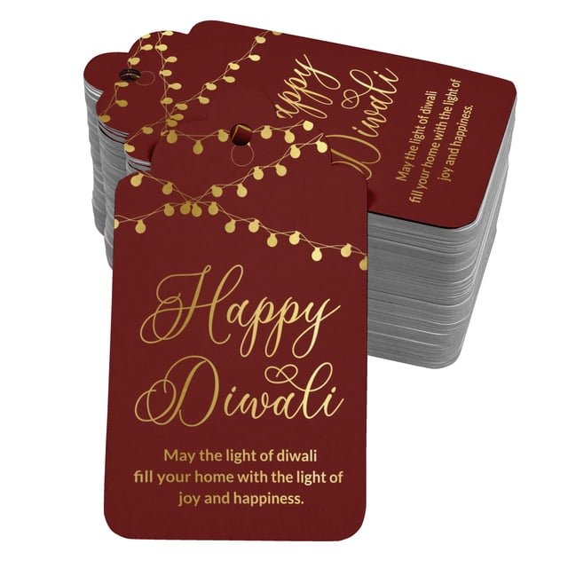 Inkdotpot Happy Diwali Bottle Tag Real Gold Foil Favor Hang Tags 100 Pack