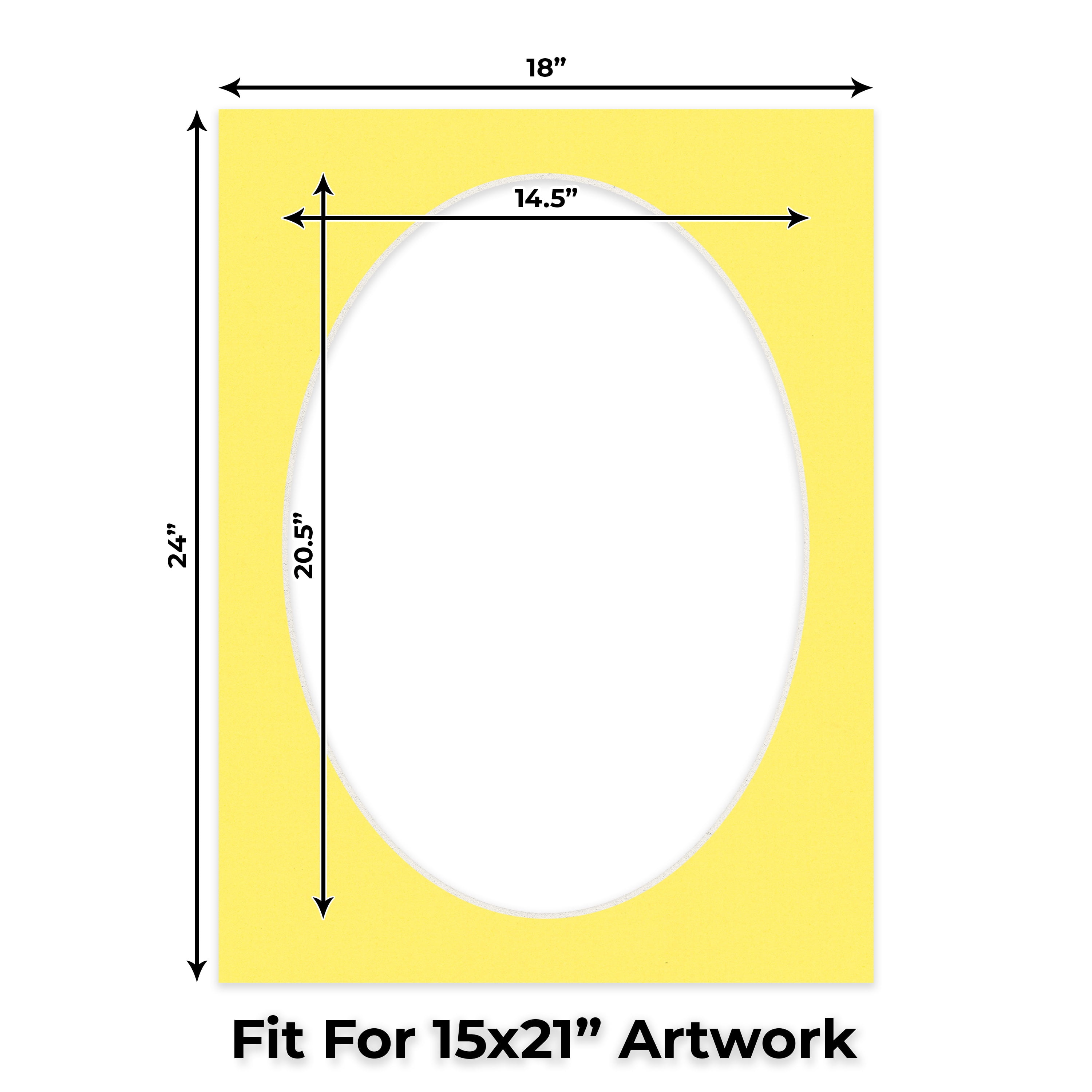 Yellow Picture Frame Mat for 18x24 Frames - Oval Opening for 15x21 Photos - 50 Mats