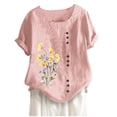 thumbnail image 5 of Camiseta Casual de Manga Corta con Botón de Cuello Redondo de las Mujeres, Tops Cortos para las Mujeres, 5 of 5