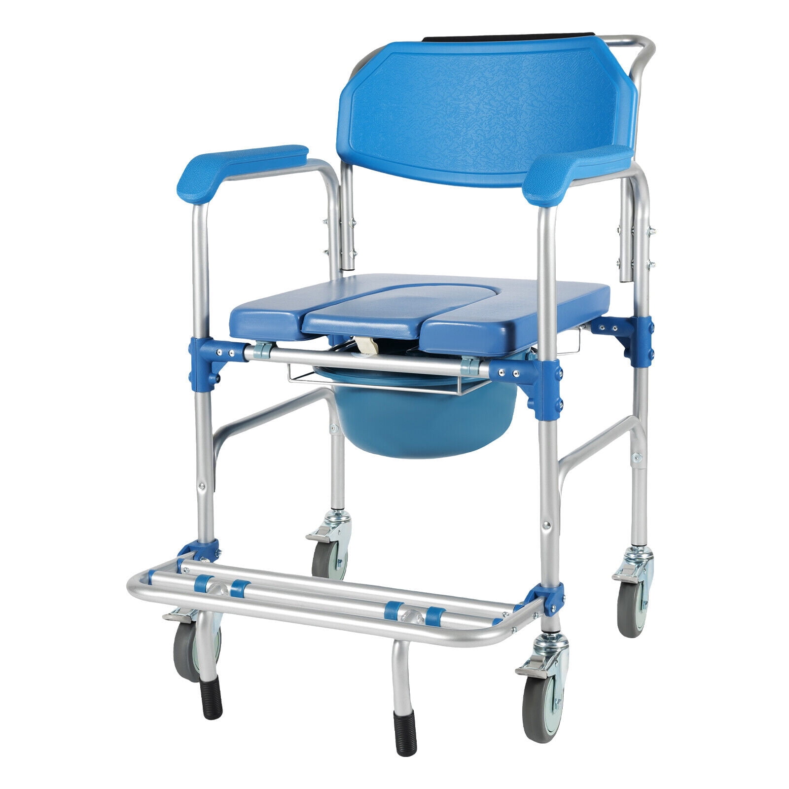Elderly Shower Wheelchair,350lb Beside Commodes,Shower Potty Transport Chair,Bath Wheelchair Hight Adjustable,Flip Up Footrests Perfect for Handicap Disabled Travel Use