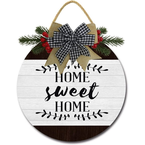 Eveokoki 12" Home Sweet Home Sign for Front Door Farmhouse Porch Rustic Round Wooden Hanging Wreaths for Housewarming gift Christmas Festival Decoration Wall Decor Outdoor Indoor