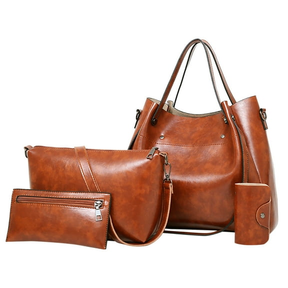 ZTTD Casual Reto Fashionleather Women Handbag 4 Piece Set Shoulder Bag Handbag Tote Holder Shopper Purse Bags