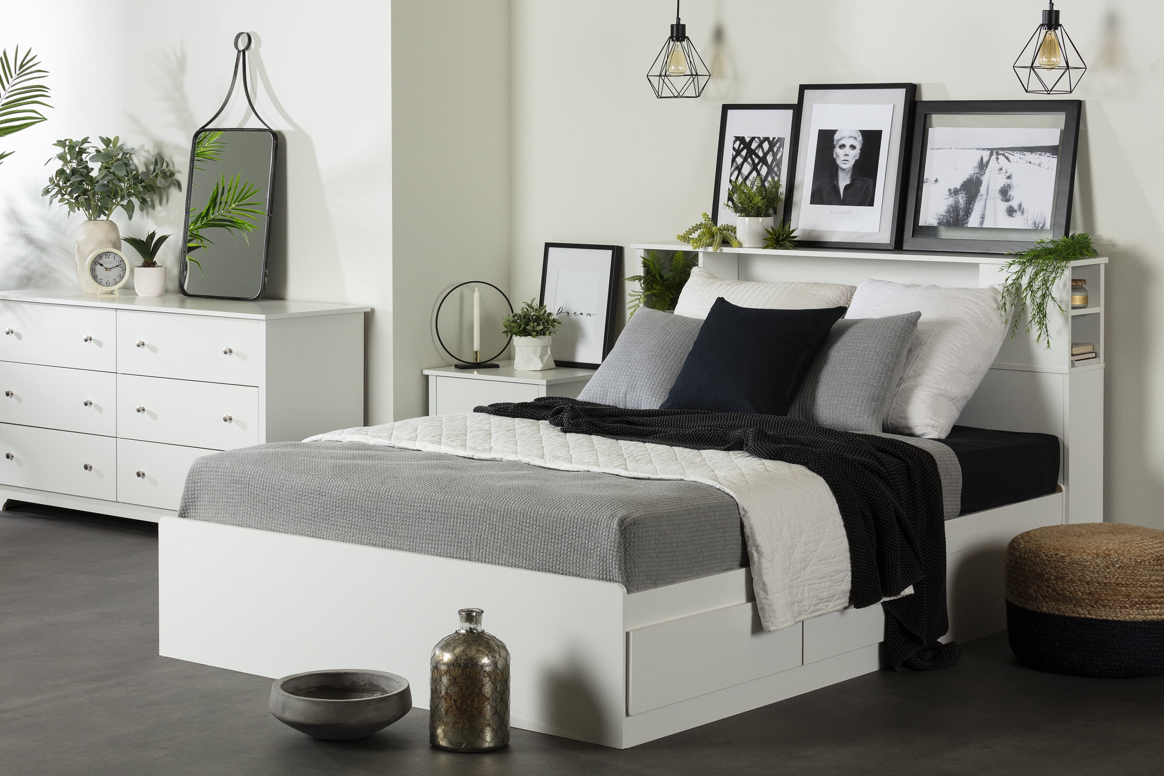 South Shore Vito Full/Queen Bookcase Headboard with Storage, in Pure White