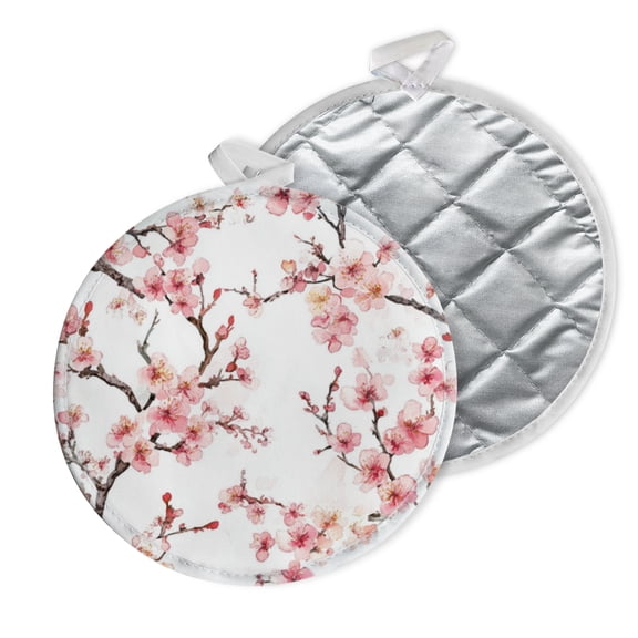 2 PCS Pot Holders for Kitchen,Potholders Sets with Hook for Oven,Cooking,Baking,Free - Style Peach Blossom Branches