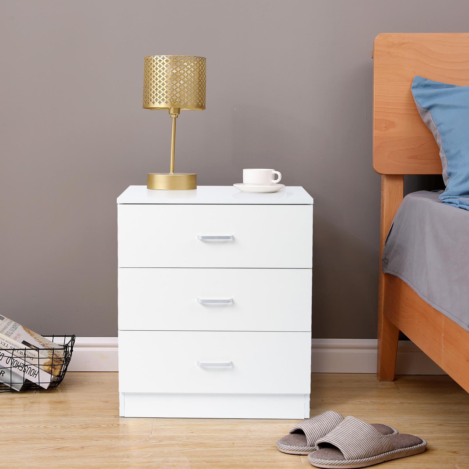 Ktaxon White 3 Drawer Dresser Nightstand Modern Wood Chest of Drawers Bedroom White Finish