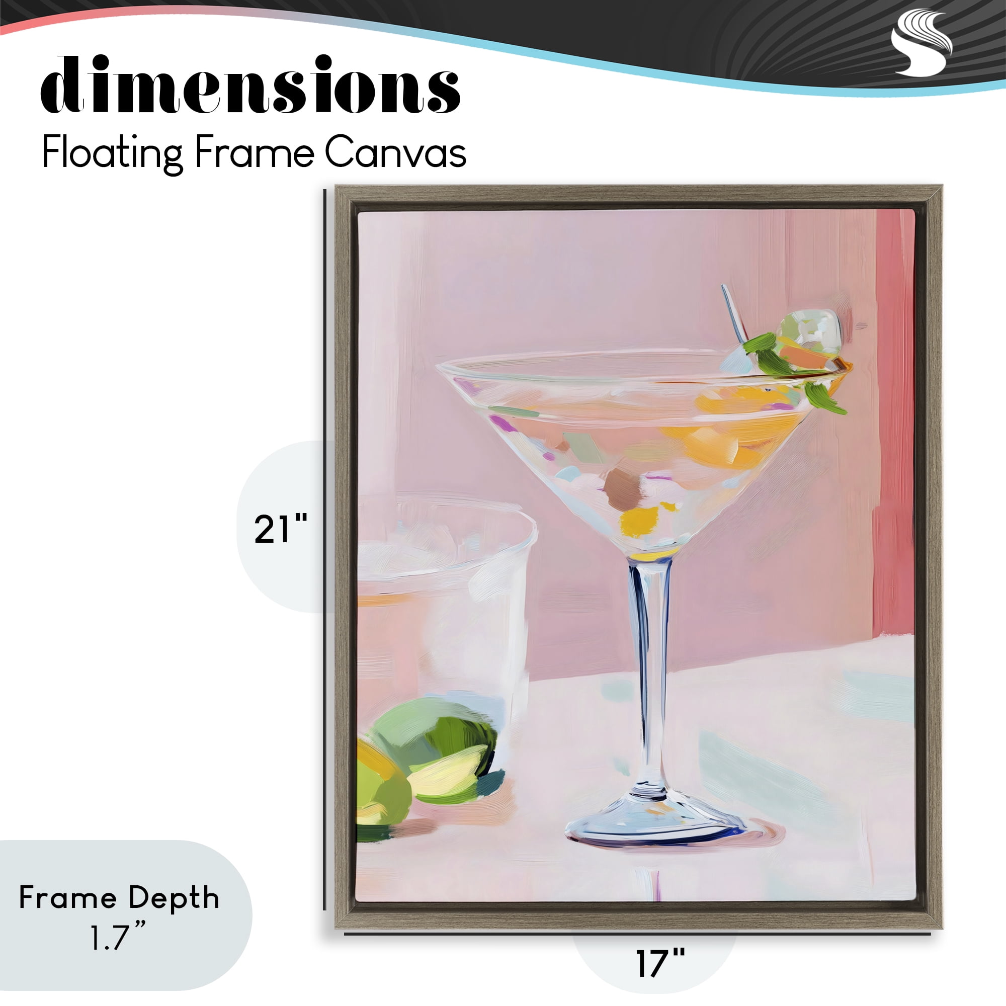Stupell Industries Pink Martini Bar with Lime Brown Framed Floater Canvas Wall Art, design by The Prints Vibe