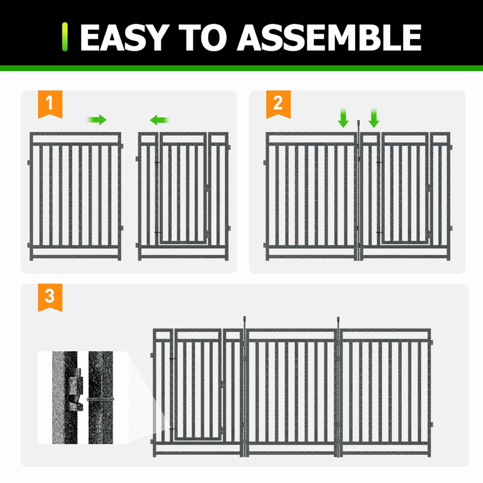 Petorldog Decorative Garden Fence, 55ft x 40" Height, 21 Panels + 3 Gates, No Dig Fence, ideal for Pets, Privacy & Decoration, Black Silver