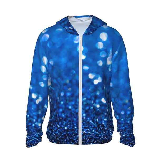 Balery A Blue Glitter Sudadera ligera de manga larga con capucha y protección solar UPF 50+ para hombre y mujer, ideal para pesca y running-XX-Large