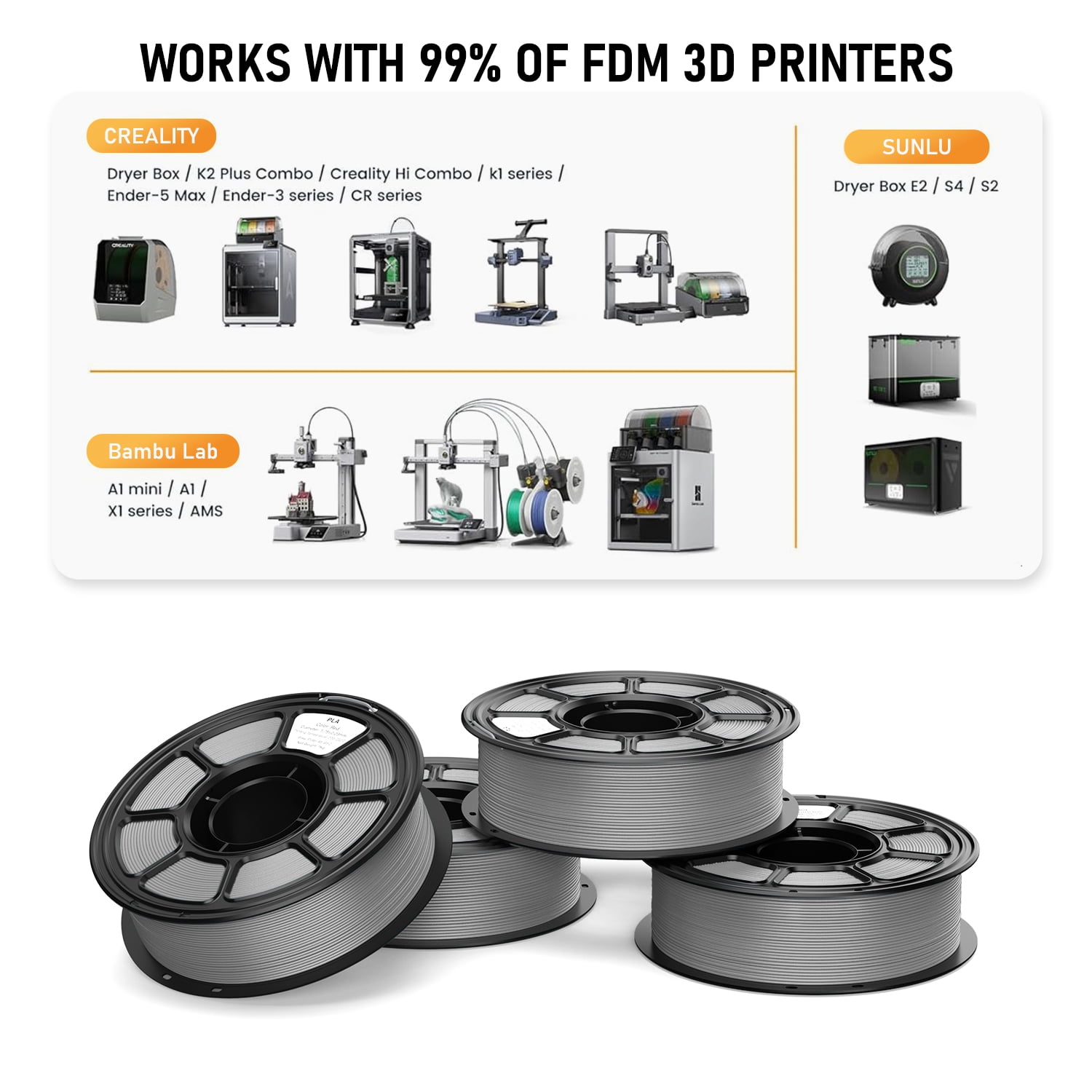 Silver PLA 3D Printer Filament 1.75mm, 1KG Spool, +/- 0.02mm Dimensional Accuracy, No-Clogging & Easy to Print,Works With 99% Of FDM 3d Printers