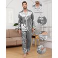thumbnail image 3 of Mens Silk Pajamas Set Long Sleeve Satin Pajamas Set for Men 2 Piece Mens Button Down Pajamas Set with Long Pants Mens Silk Loungewear Sets with Pockets, S-XXL, 3 of 13