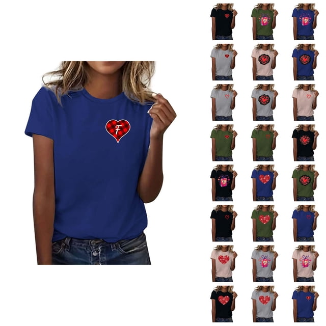 T-shirts de la Saint-Valentin pour Femmes 2026 à la Mode Manches Courtes Col Rond avec Cœur Graphique