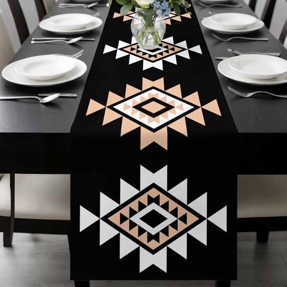 Black White Beige Boho Table Runner 72 Inches Long, Western Geometric Aesthetic Kitchen Coffee Dining Table Decoration for Home Party Birthday Wedding Home Decor 14x72 Inches