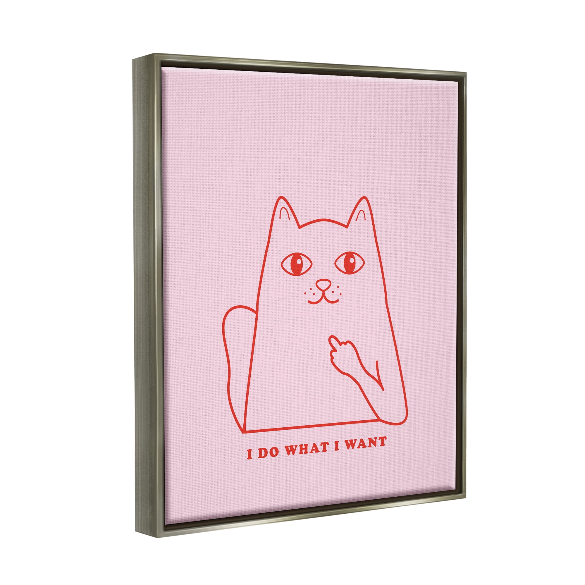 Stupell Industries Do What I Want Cat Animals & Insects Painting Gray Floater Framed Canvas Art Print Wall Art, 17 x 21