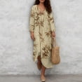 thumbnail image 4 of DISNIMO Women's Linen Style Maxi Dress Leaf Print V Neck Loose Dresses 3/4 Sleeve Midi Dresses Fashion Long Dress for Women, S, 4 of 6