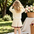 thumbnail image 5 of Toddler Girls Outfit 1-8 Years, Preppy Style Knit Cardigan Sweater and Pleated Skirt 2 Piece Set Collared Button Down School Uniform Outfit for Kids Beige, 5 of 6