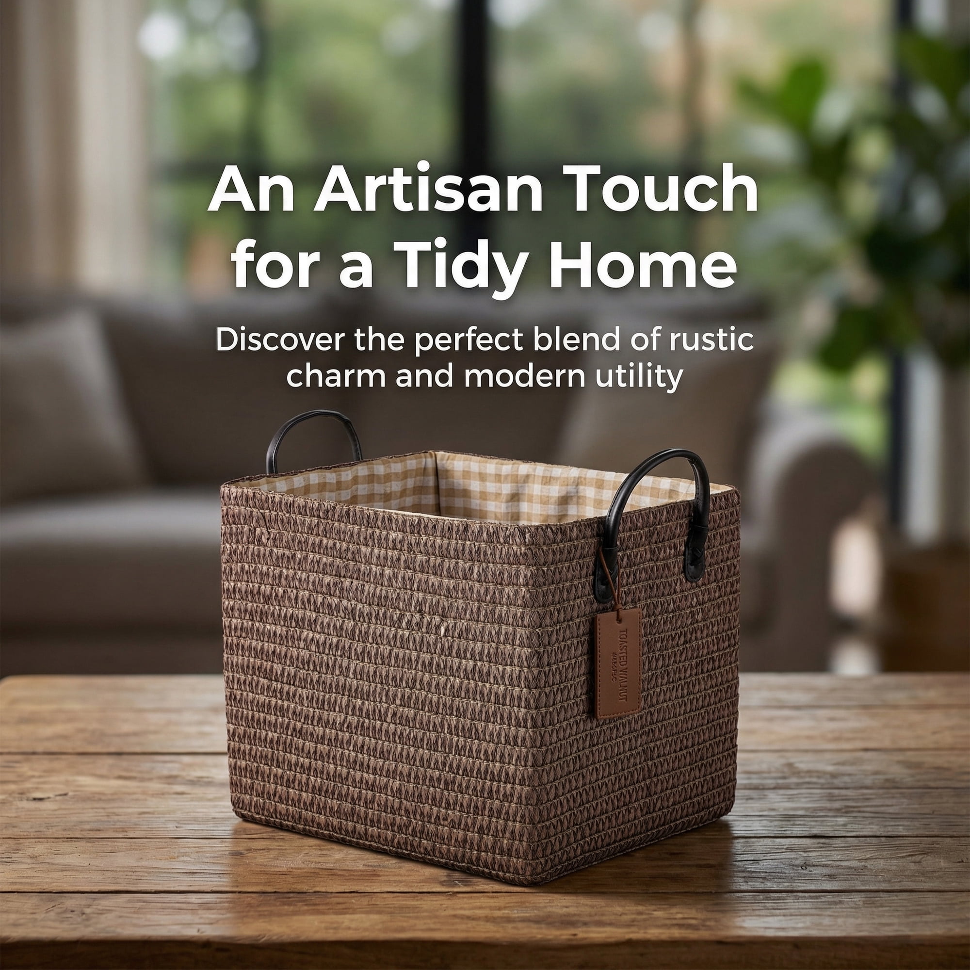 Unique Bargains Compactable Woven Storage Basket Storage Bin Coffee 13.8*10.2*11.8in