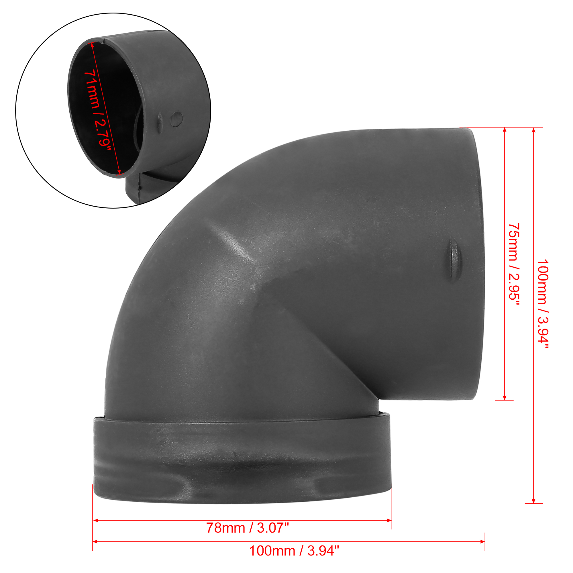 Unique Bargains Car 75mm Heater Warm Air Ducting Pipe Elbow Outlet Connector Plastic Black
