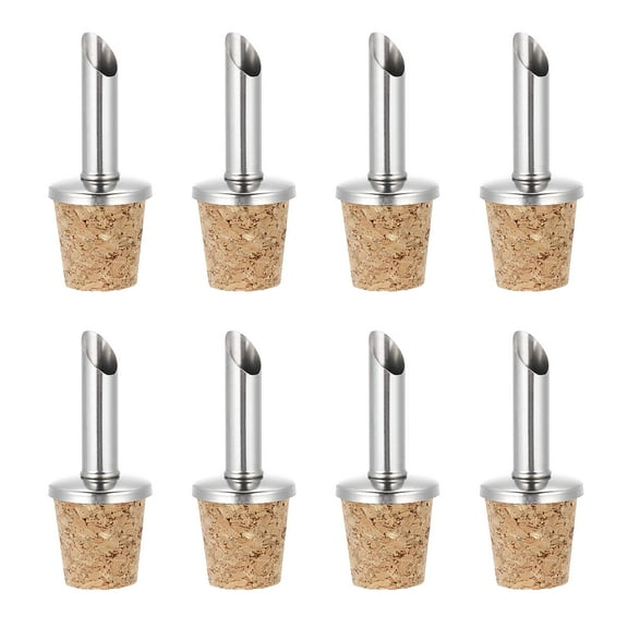 Uxcell 8Pcs Stainless Steel Bottle Pourers, Olive Oil Cork Dispenser Pourers, Wine Bottle Stoppers for Oil Beer Drink