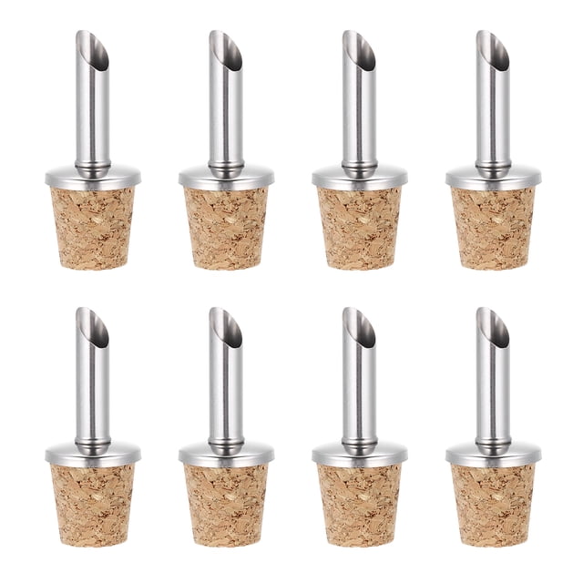 Uxcell 8Pcs Vertedores de Botellas de Acero Inoxidable, Vertedores de Corcho para Aceite de Oliva, Tapones para Botellas de Vino para Aceite, Cerveza y Bebidas